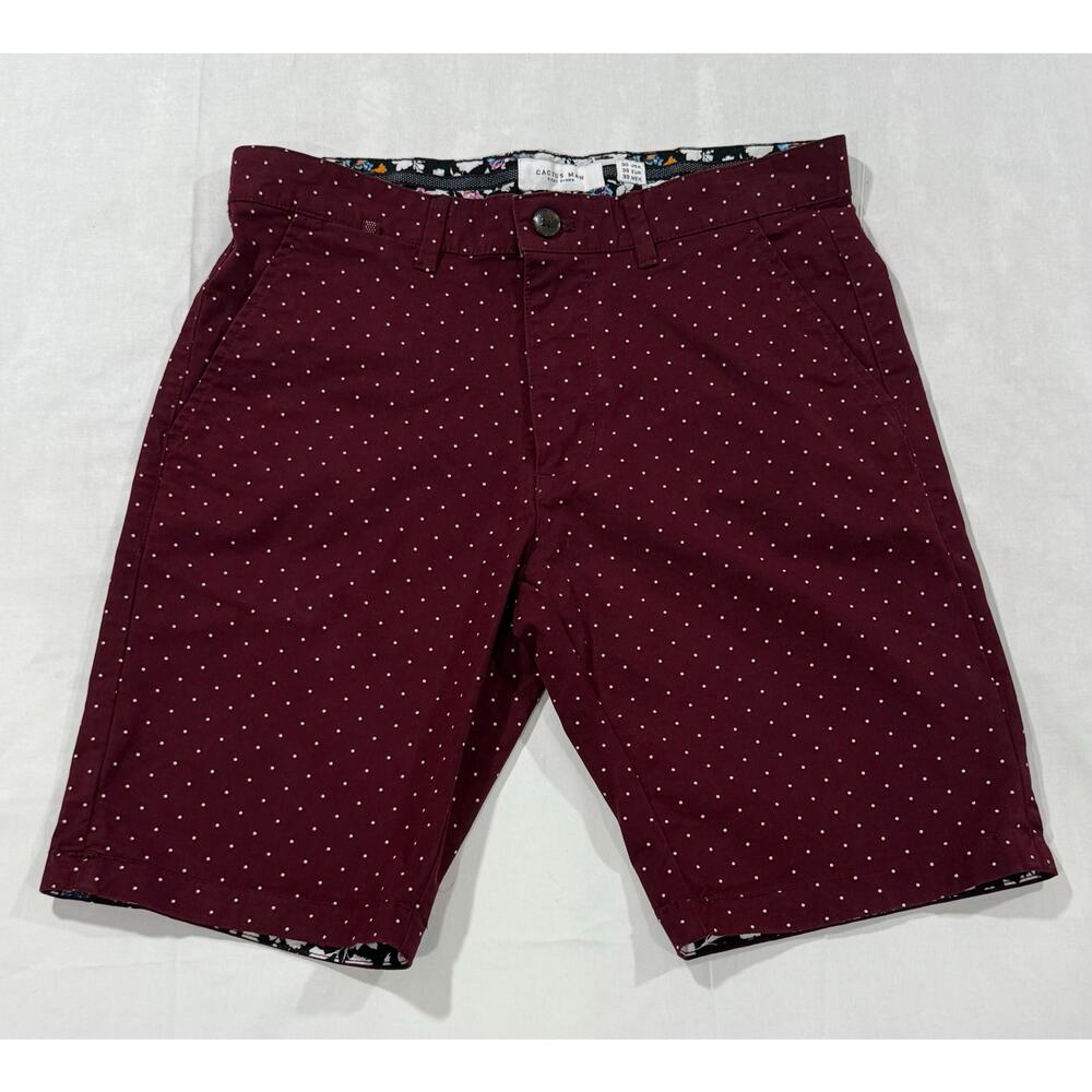 Men's Ricky Singh Cactus Man Maroon Polka Dot Poplin Shorts sz 30 (M0002)